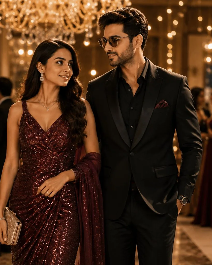 Couple dressed for an evening party